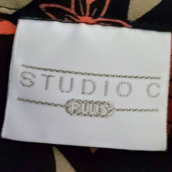 Studio C Vintage Black & Orange Floral Long Sleeve Button Down Casual Top 18/20 - Picture 10 of 11